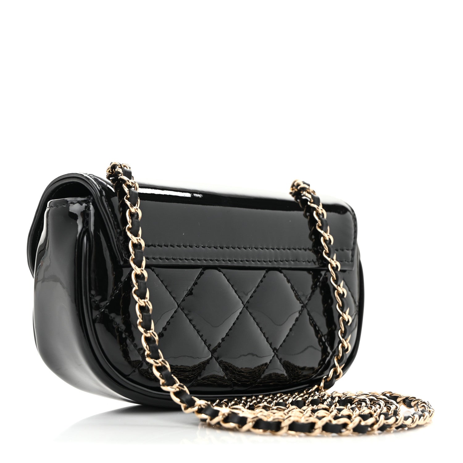 Patent Calfskin Quilted Mini Clutch Black