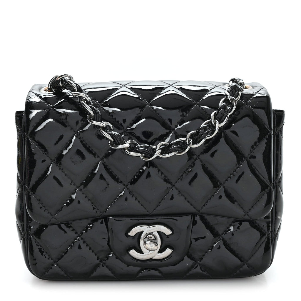 Patent Calfskin Quilted Mini Square Flap Black