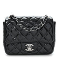 Patent Calfskin Quilted Mini Square Flap Black