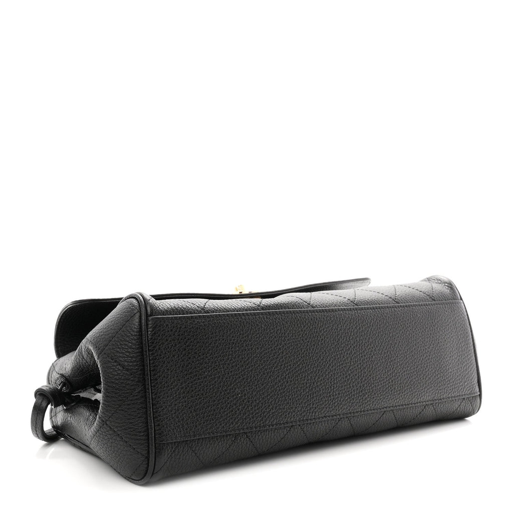 Grained Calfskin Stitched Urban Essentials Small Shopping Bag Black