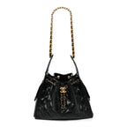 Shiny Crumpled Calfskin Quilted Small Chanel 25 Handbag Black