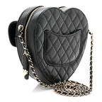 Lambskin Quilted Large CC In Love Heart Bag Black
