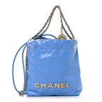 Shiny Calfskin Quilted Mini Chanel 22 Blue