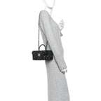 Tweed Sequin Quilted Top Handle Box Bag Black