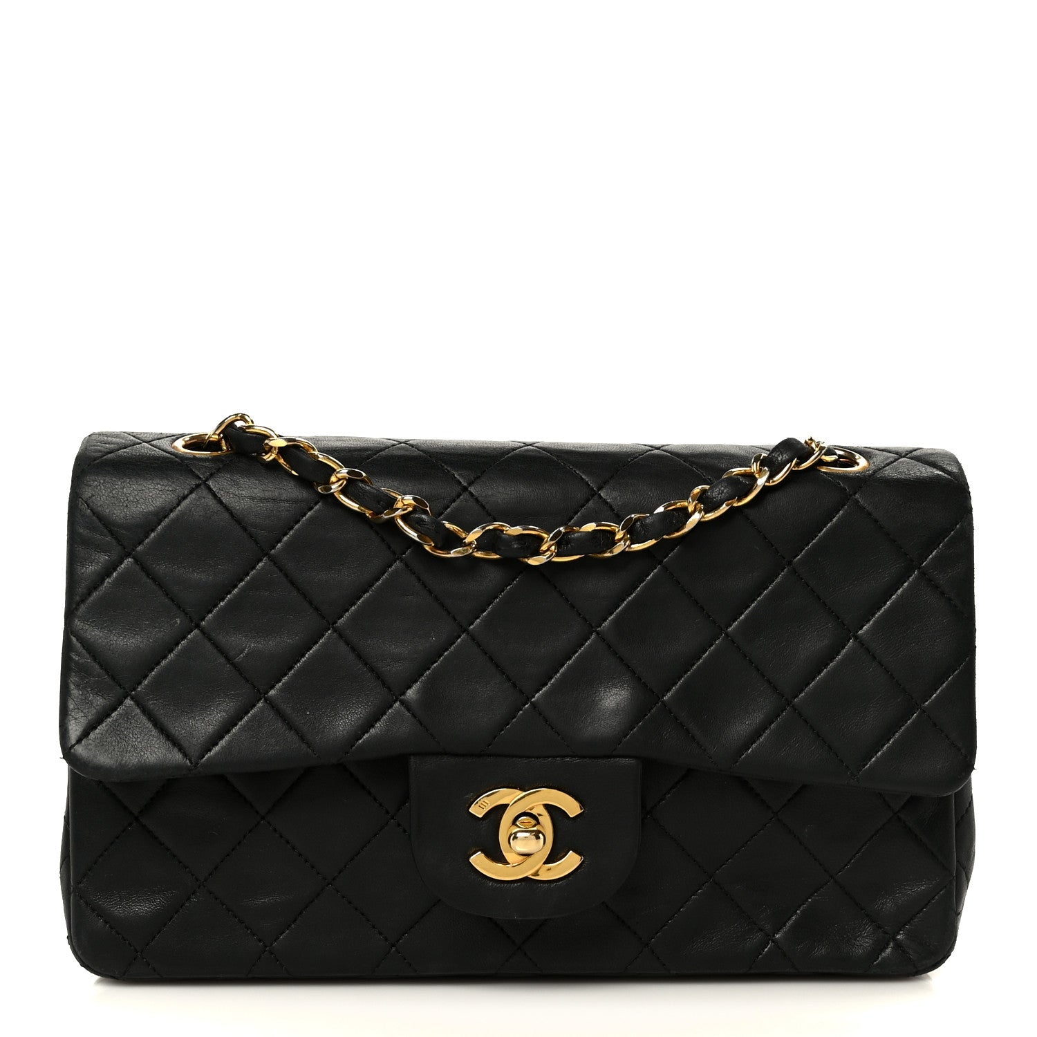 Lambskin Quilted Small Double Flap Black