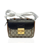 Gucci Tri Color Padlock Supreme Shoulder Bag Leather Handbag Gold Black Brown NEW