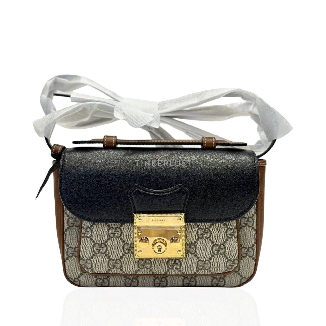 Gucci Tri Color Padlock Supreme Shoulder Bag Leather Handbag Gold Black Brown NEW
