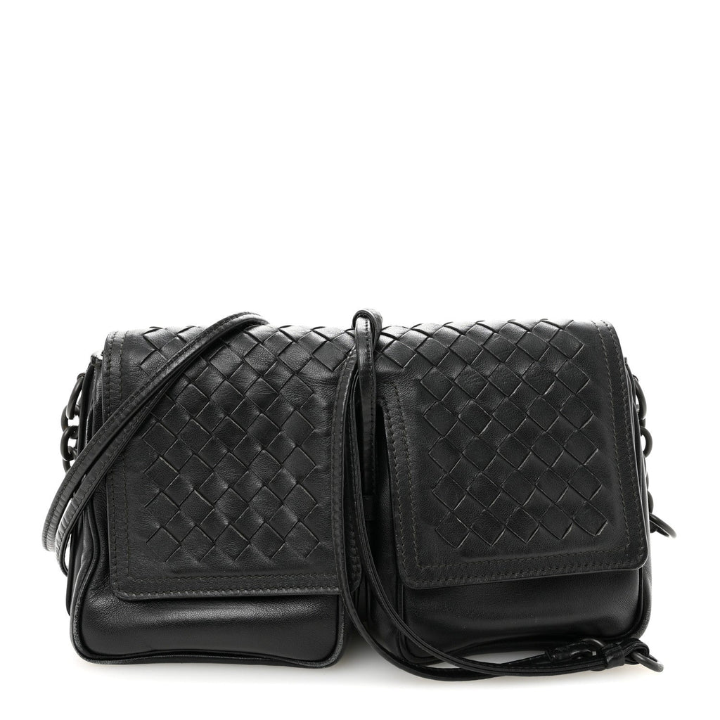 Nappa Intrecciato Small Double Pocket Flap Black