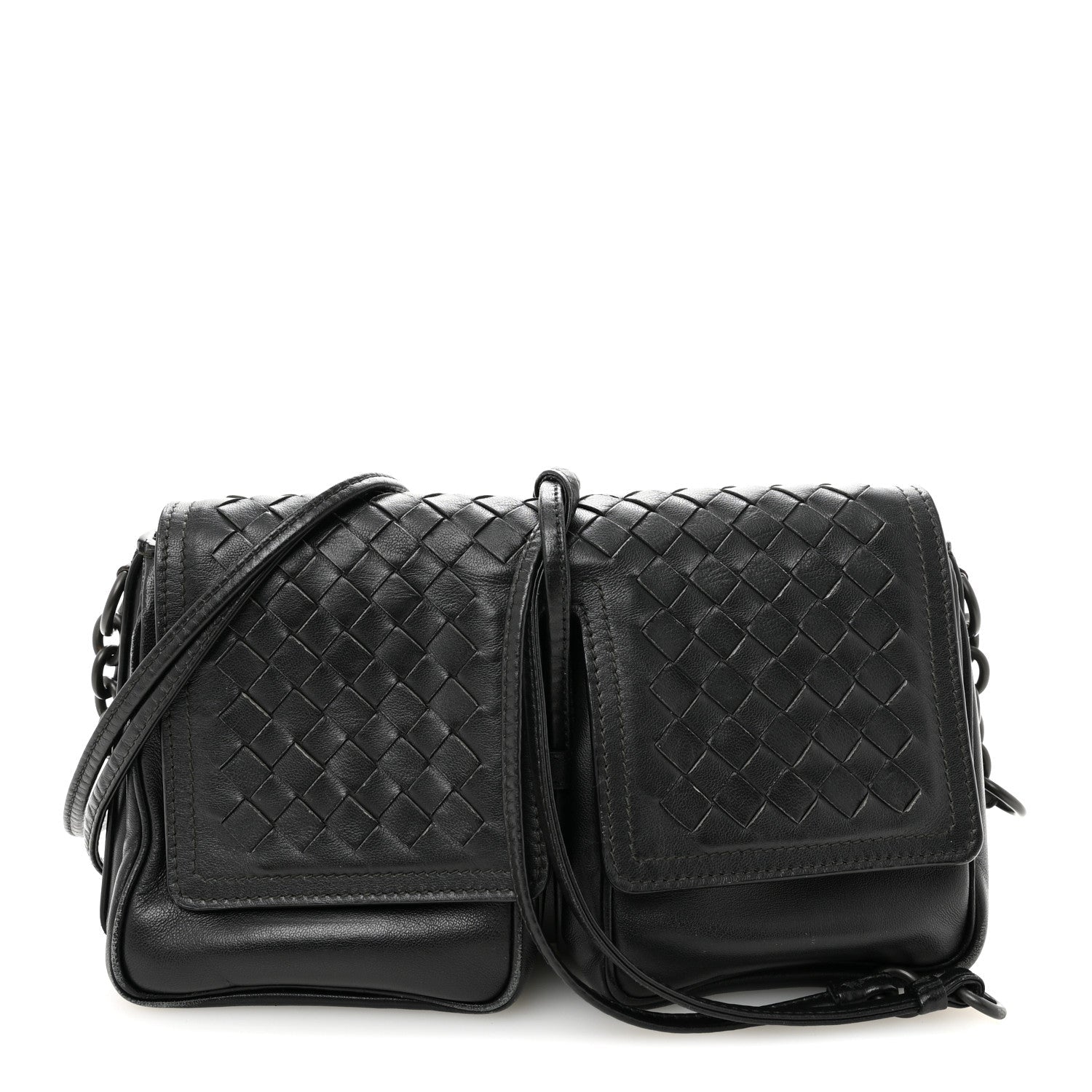 Nappa Intrecciato Small Double Pocket Flap Black