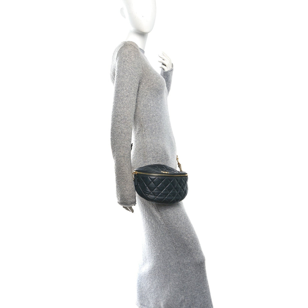 Lambskin Pearl Quilted CC Belt Bag Black