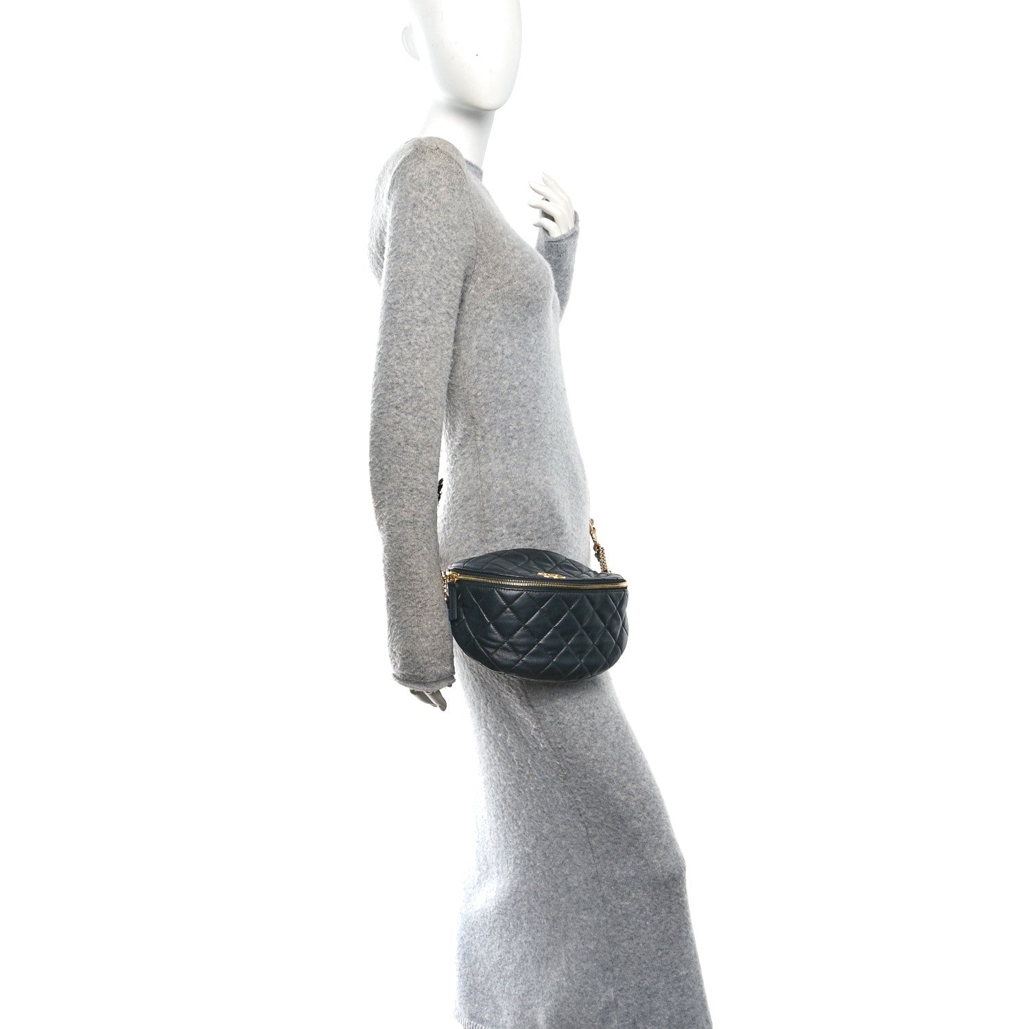 Lambskin Pearl Quilted CC Belt Bag Black