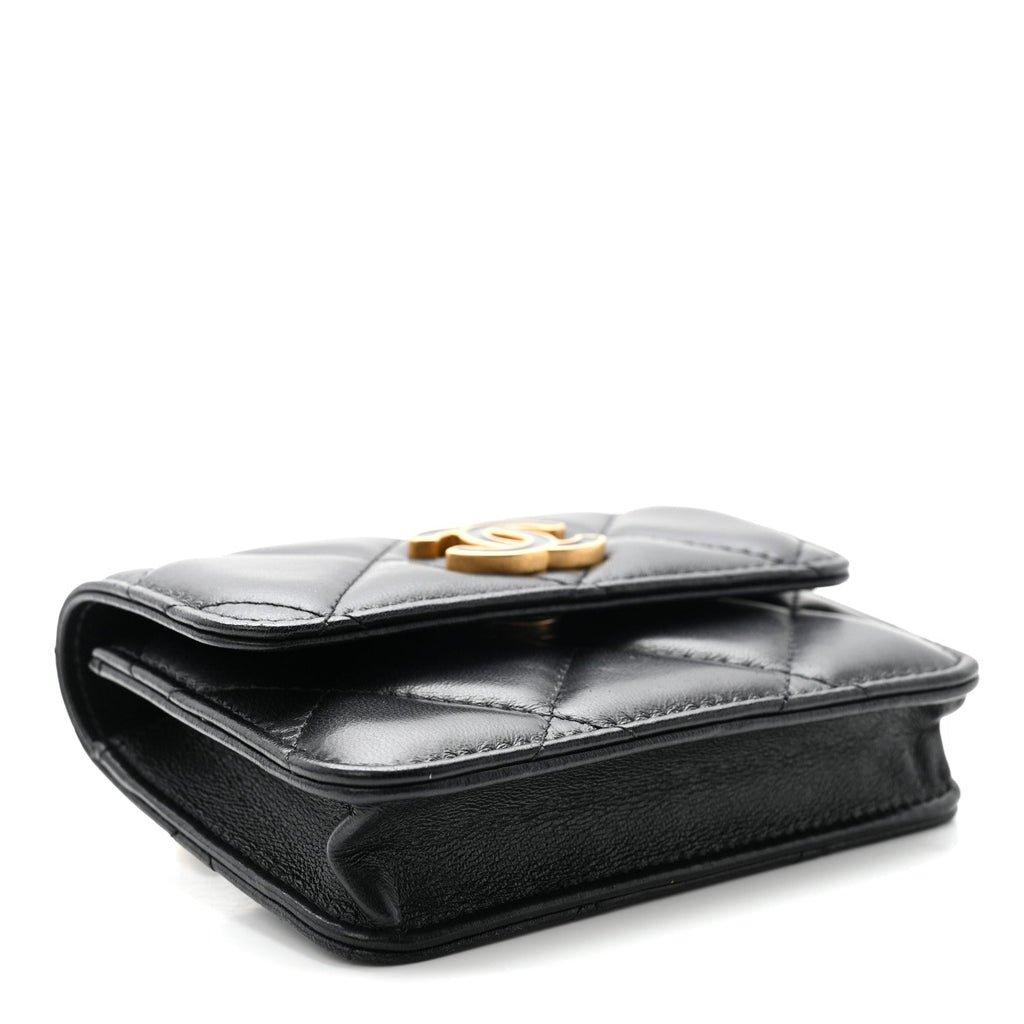 Lambskin Enamel Quilted Pending CC Flap Belt Bag Black