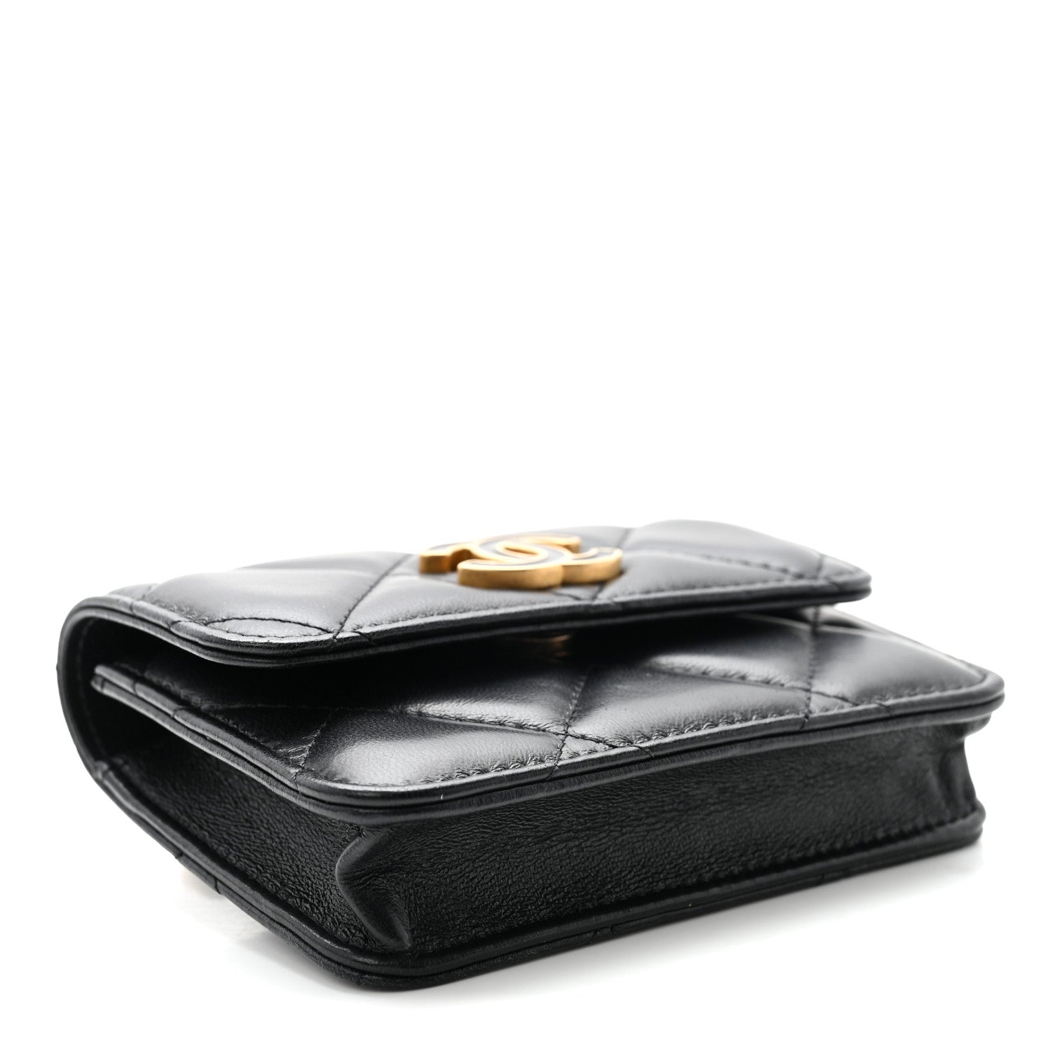 Lambskin Enamel Quilted Pending CC Flap Belt Bag Black