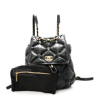 Iridescent Calfskin Quilted Chesterfield Backpack Black