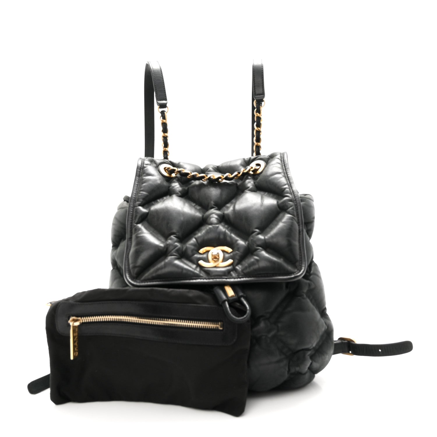 Iridescent Calfskin Quilted Chesterfield Backpack Black