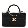 Shiny Calfskin Quilted Top Handle Box Bag Black