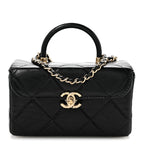 Shiny Calfskin Quilted Top Handle Box Bag Black