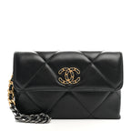 Lambskin Quilted Chanel 19 Flap Clutch Black