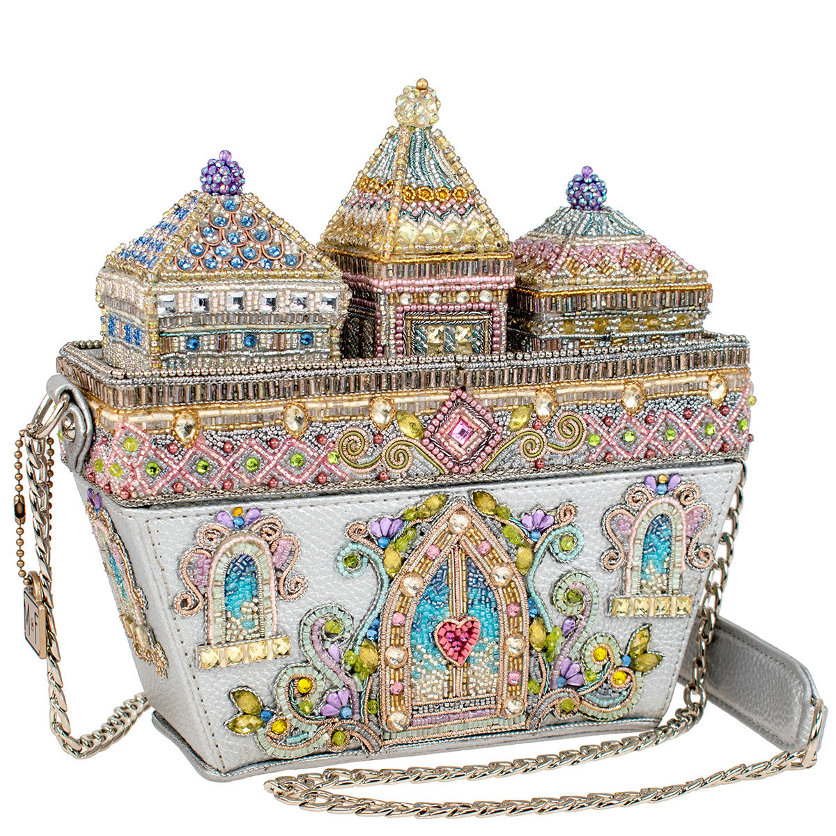 Mary Frances Castles in The Air Beaded Handbag Magnetic Silver Gold Bag Purse NEW