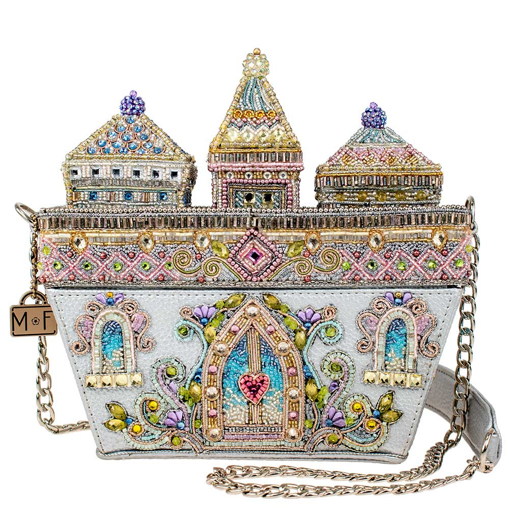 Mary Frances Castles in The Air Beaded Handbag Magnetic Silver Gold Bag Purse NEW