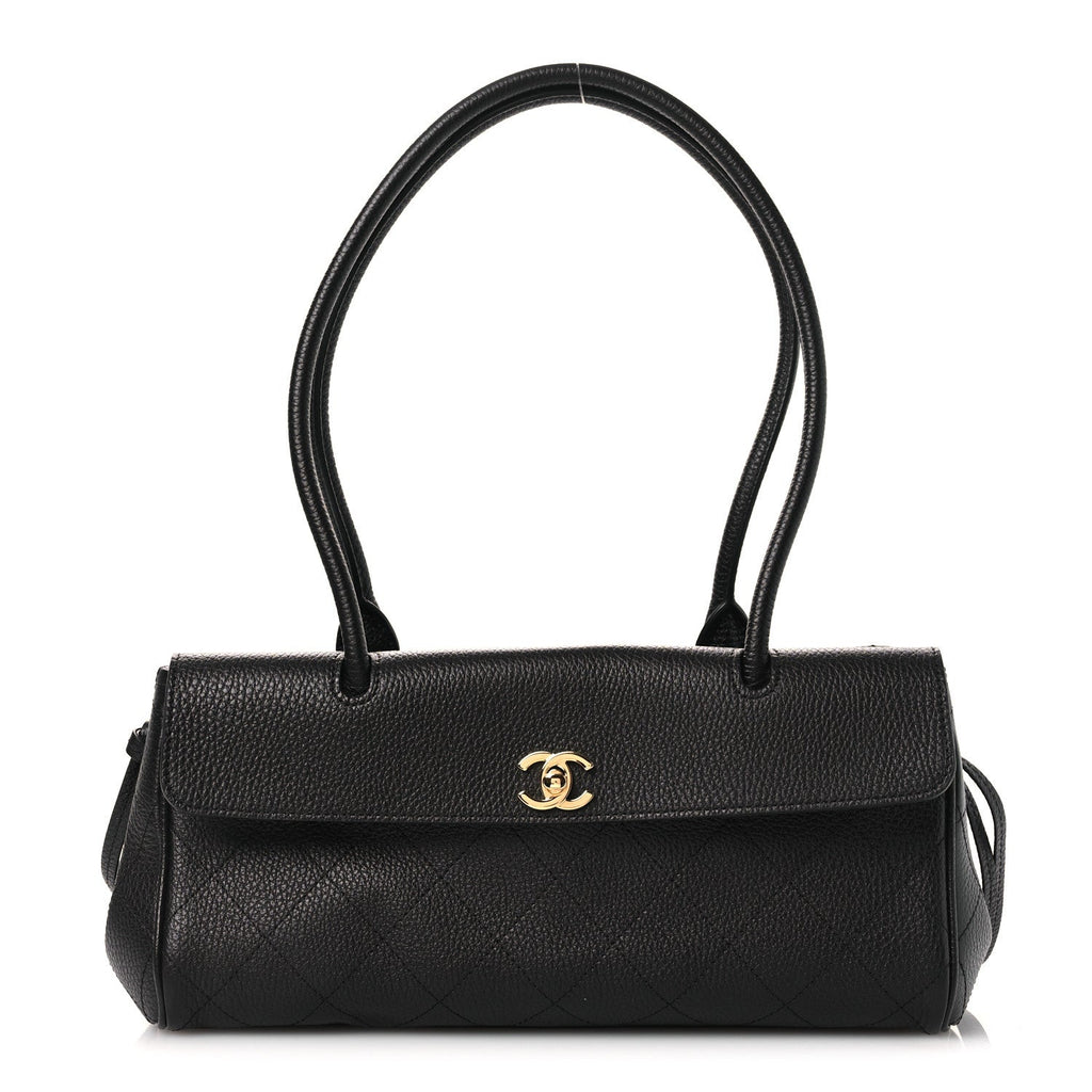 Grained Calfskin Stitched Urban Essentials Small Shopping Bag Black