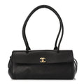 Grained Calfskin Stitched Urban Essentials Small Shopping Bag Black