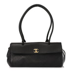 Grained Calfskin Stitched Urban Essentials Small Shopping Bag Black