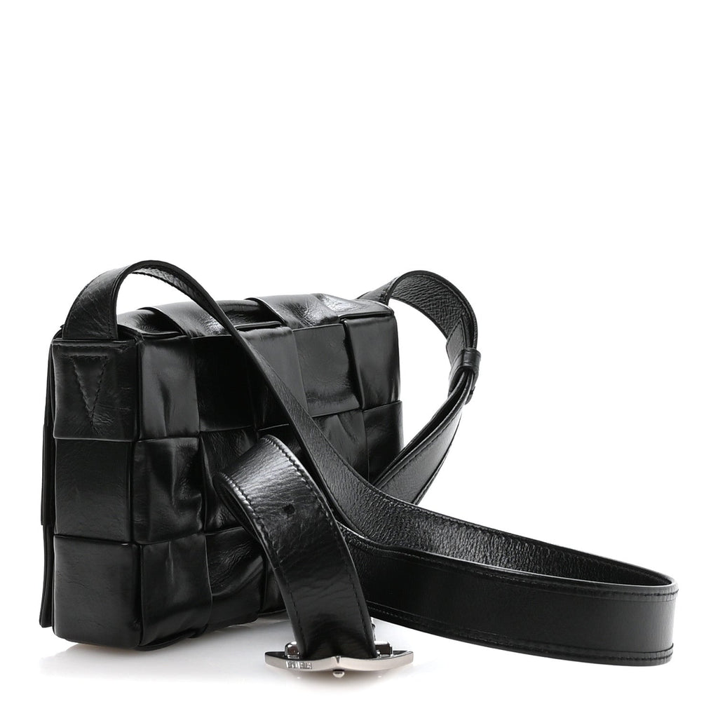 Paper Calfskin Maxi Intreccio Cassette Crossbody Bag Black