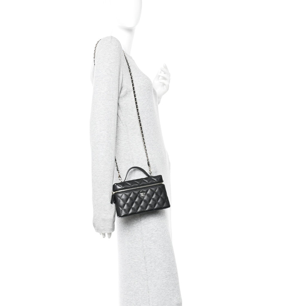 Caviar Quilted Top Handle Slim Vanity With Chain Black