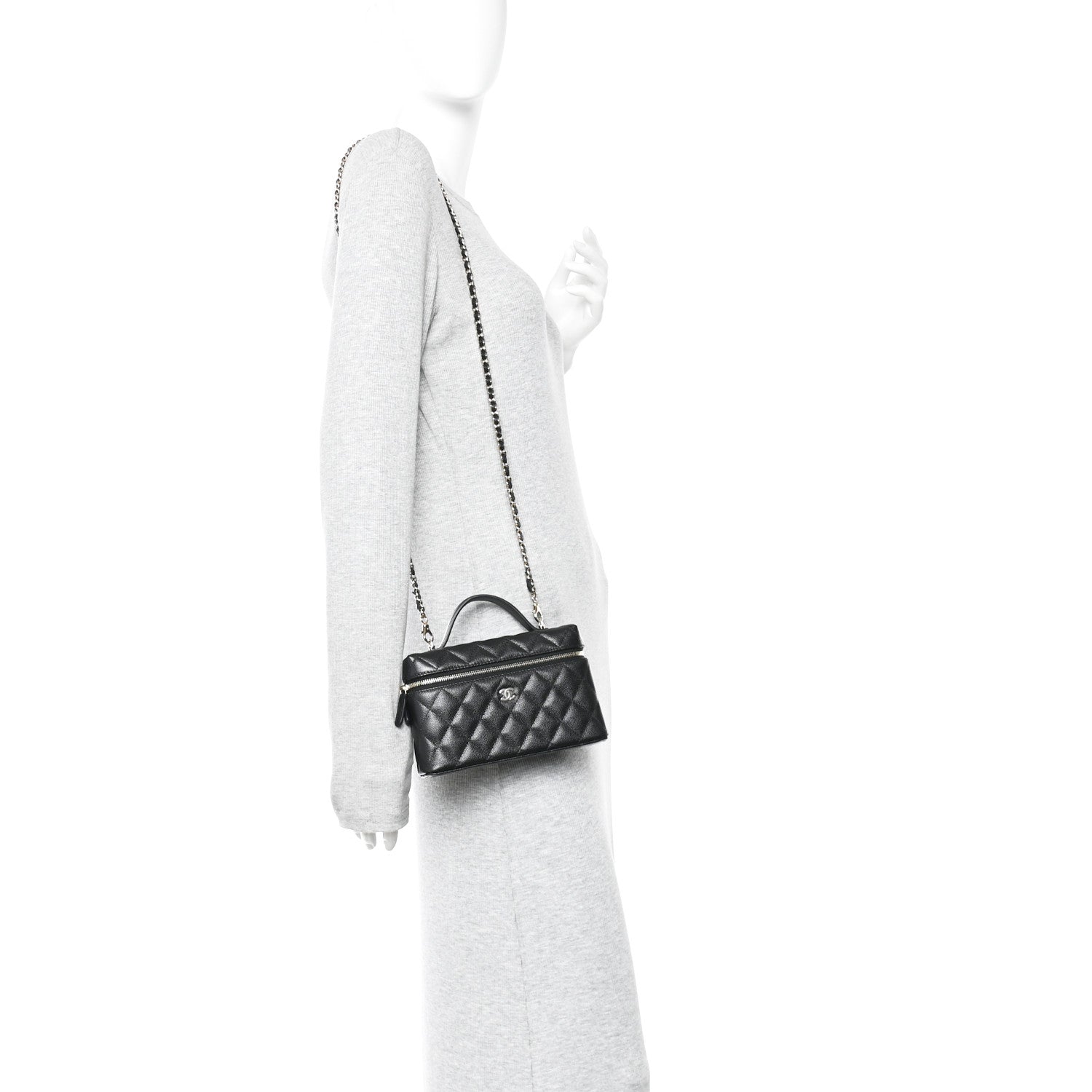 Caviar Quilted Top Handle Slim Vanity With Chain Black