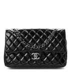 Crumpled Patent Quilted Medium Double Flap Black