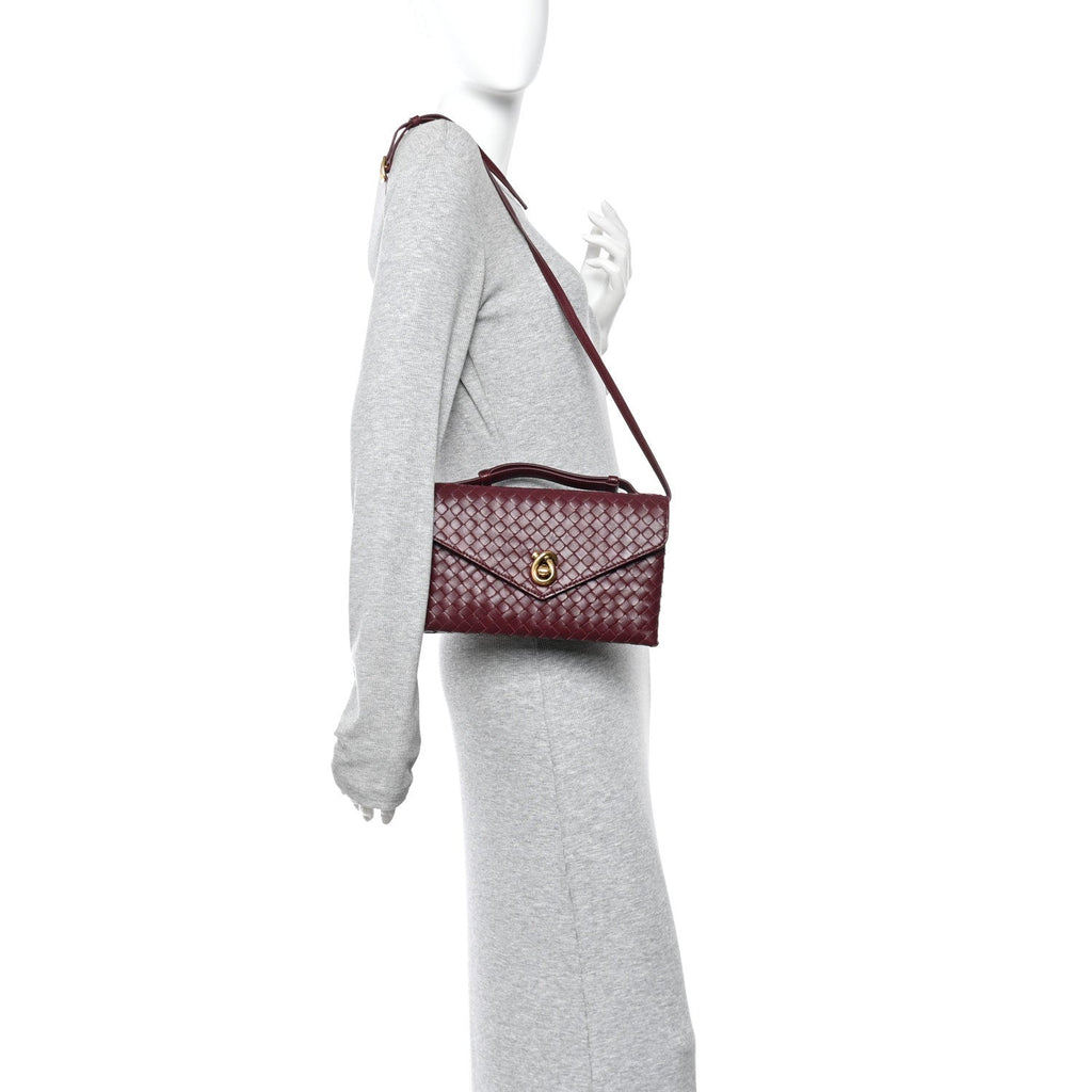 Nappa Intrecciato Knot Lock Top Handle Crossbody Bag Barolo