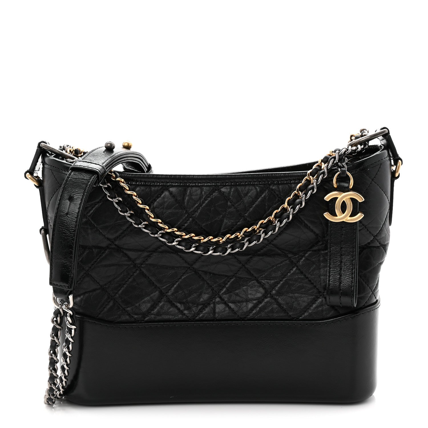 Aged Calfskin Quilted New Medium Gabrielle Hobo Black