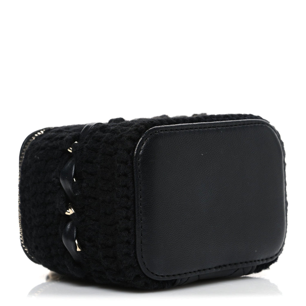 Lambskin Crochet Quilted Mini Vanity Case With Chain Black