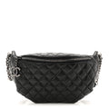 Lambskin Quilted Banane Waist Bag Fanny Pack Black