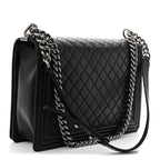 Lambskin Quilted Large Boy Flap Black
