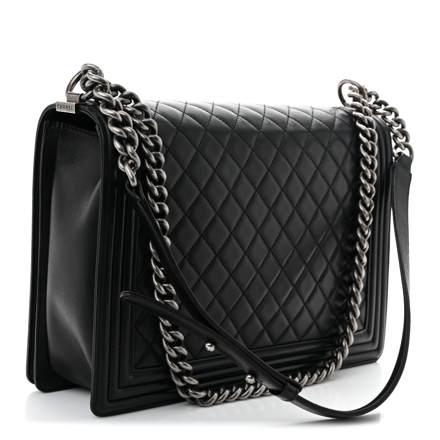 Lambskin Quilted Large Boy Flap Black