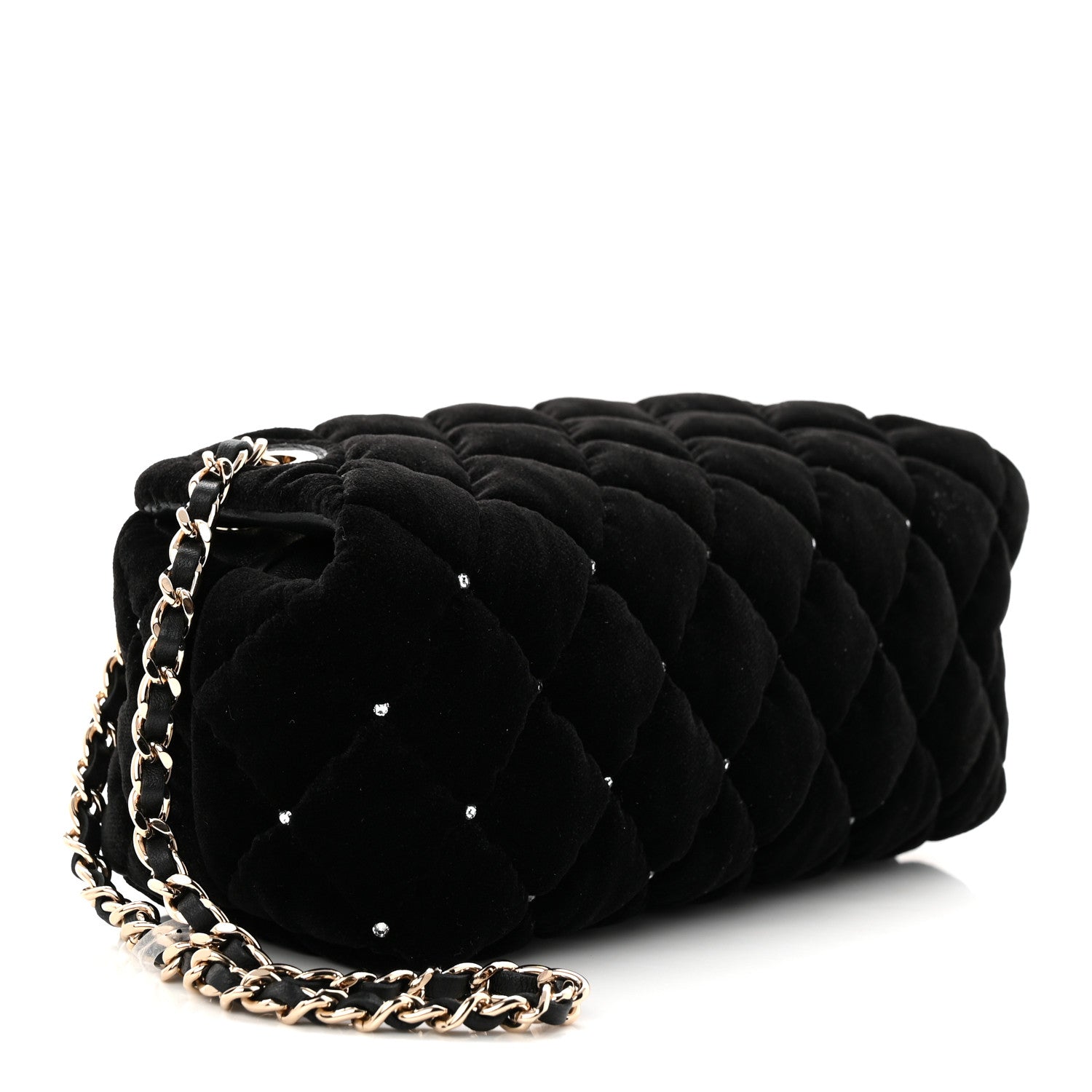 Velvet Diamanté Quilted Wristlet Clutch Black