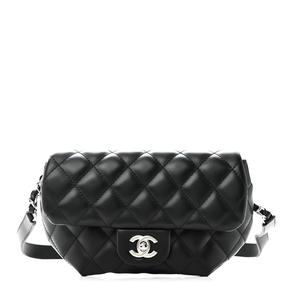 Calfskin Quilted CC Uniform Flap Belt Bag Black