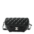 Calfskin Quilted CC Uniform Flap Belt Bag Black