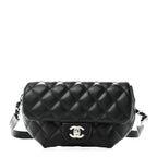 Calfskin Quilted CC Uniform Flap Belt Bag Black
