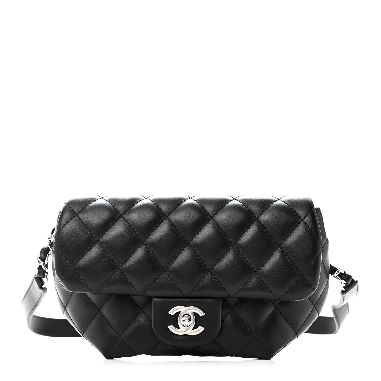 Calfskin Quilted CC Uniform Flap Belt Bag Black