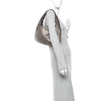Metallic Nappa Intrecciato Medium Veneta Hobo Pewter