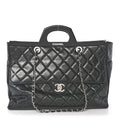 Glazed Calfskin Quilted Large CC Delivery Tote Black