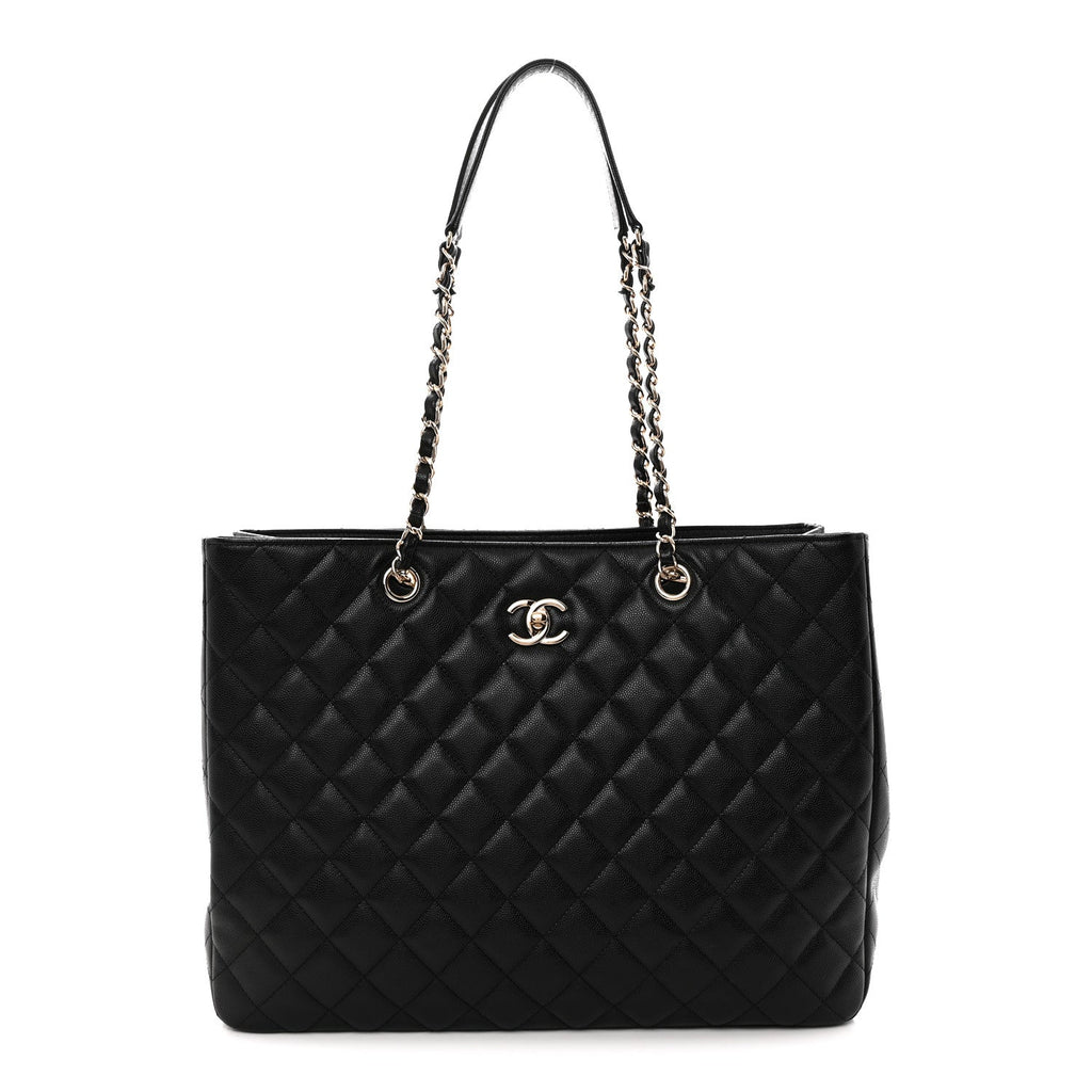 Caviar Quilted Large Shopping Tote Black