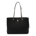 Caviar Quilted Large Shopping Tote Black