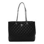 Caviar Quilted Large Shopping Tote Black