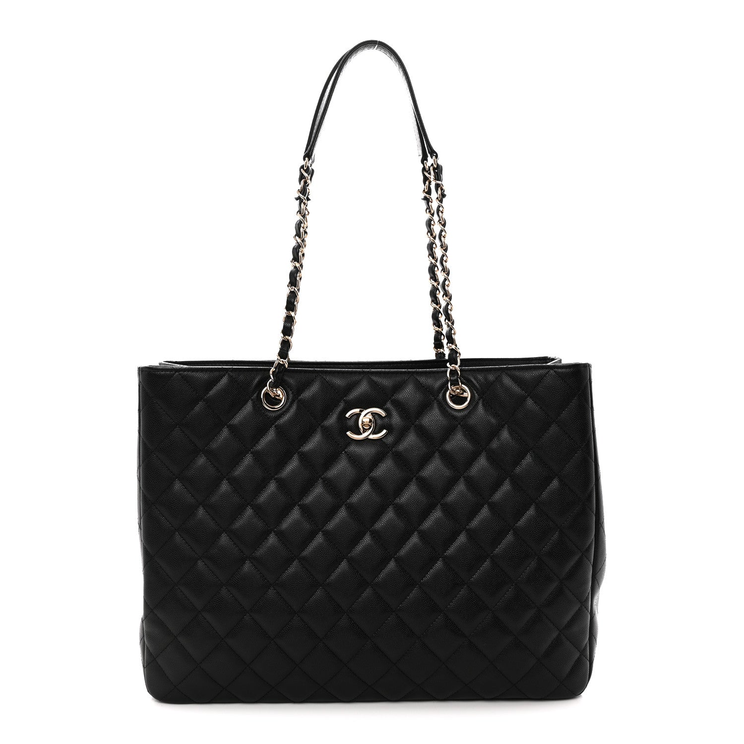 Caviar Quilted Large Shopping Tote Black