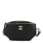 Lambskin Quilted Resin Bi-Color Waist Bag Fanny Pack Black