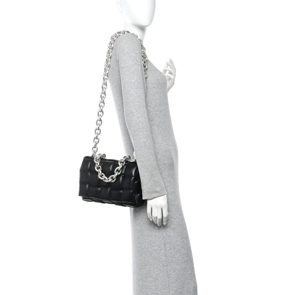 Lambskin Maxi Intreccio Padded Chain Cassette Crossbody Bag Black